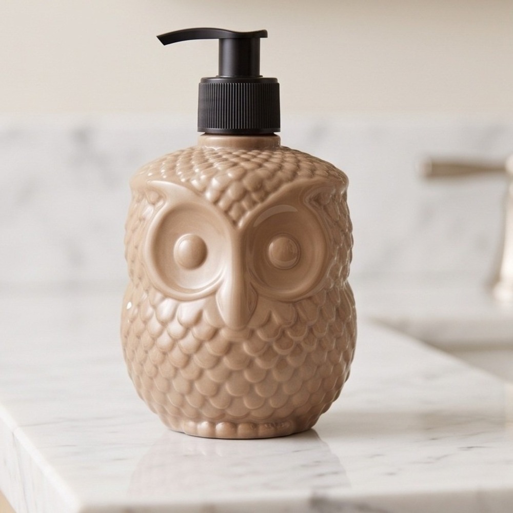 Maison De Base Maple Pecan Hand‎ Soap Owl Ceramic Dispenser Brown 16.9oz NEW